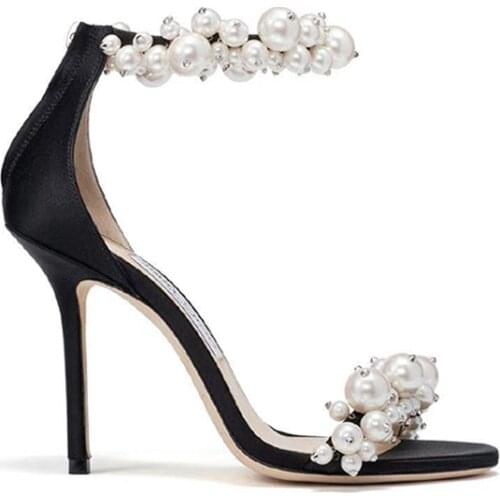 2021 Summer New White Pearl Buckle Sandals Women Fashion High Heels Stiletto Wedding Shoes Women Party Sandalias de las mujeres