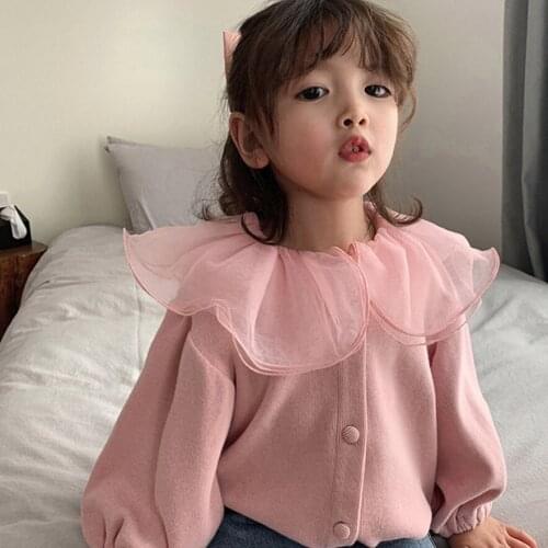 Baby girl clothes Fashion Lace Lapel Coats For Girls Kids Spring Autumn Long Sleeve Girls Cardigan Tops Children Clothing