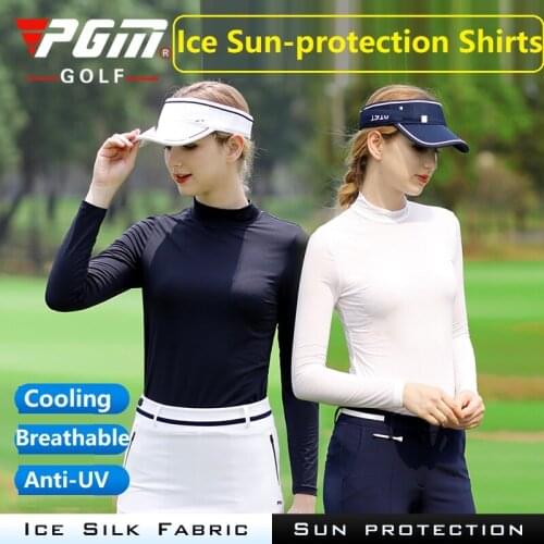 PGM Women Sunscreen Golf T Shirt Anti-Uv Long Sleeve Bottom Tops Ladies Ice Silk Cooling Quick-Dry Tops Sportswear Golf Clothing