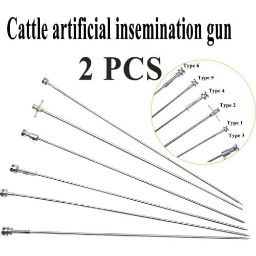 2PCS Cattle Cow Bovid Artificial Insemination Gun Catcher Pipe Tube Casing Needle Dairy Pasture Veterinary Equipment Tools