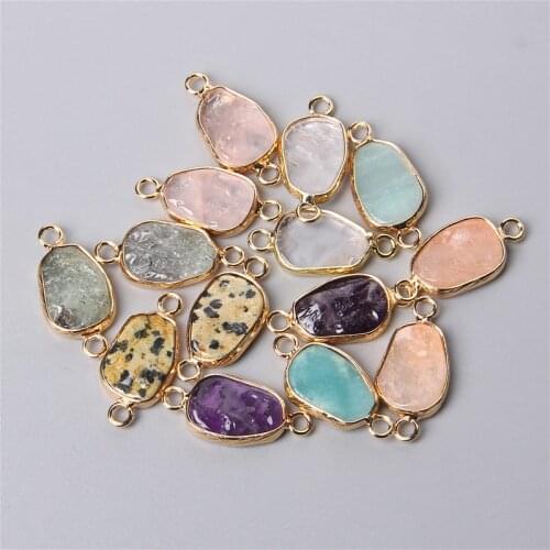 Natural Crystal Stone 2 Hole Connector Pendant for Jewelry Making Earring Bracelet Neckalce Accessorie Gift for Women 11x24mm