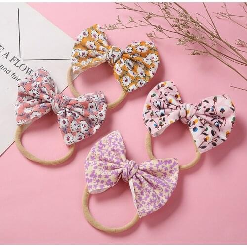 Handtied Print Bow Hairband Fabric Knot Bow Headband Soft Nylon Baby Girl Hair Accessory Stretchy Head Band