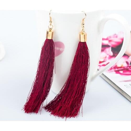 Silk Earrings Long Tassel Drop Earrings Vintage Women Fashion Jewelry Gold Color Dangle Eardrop Statement Charm Ear Accessories