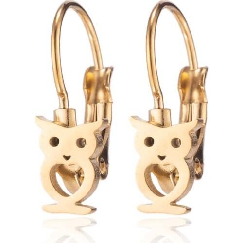 Cute Lovely Golden Stainless Steel Owl Earrings For Girls Cartoon Bird Stud Hook Earings Minimalist Jewelry Wedding Accessory