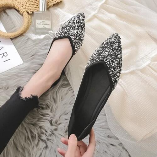 Pointed Toe Flat Shoes Womens Spring 2021 New One-step Womens Shoes Shallow Mouth Diamond Casual Shoes