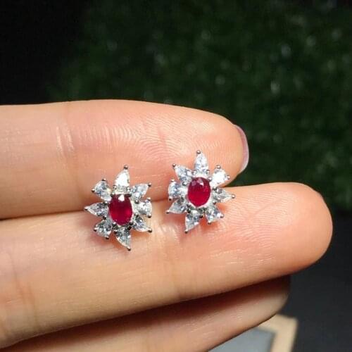 Fine Jewelry 925 Silver Natural Ruby New Girl Classic Earrings Ear Stud Support Test Style with Box
