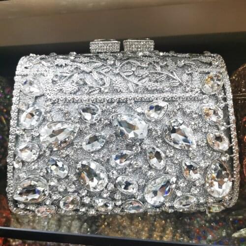Women Silver Blue Black Crystal Evening Bag Metal Clutches Bags Diamond Wedding Minaudiere Handbag Bridal Clutch Purses Clutch