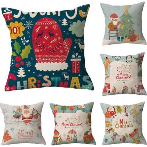 2pcs/set Flax Christmas Cute Cartoon Pattern Cushion Cover Pillowcase Home Decorated Living Room Bedroom Supply Home Textile