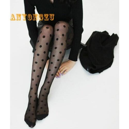 Korea Style Women Big Wave Dots Thin Jacquard Pantyhose Hose Black And White Leggings Clothing Sexy Matching Clothes 5PAIR