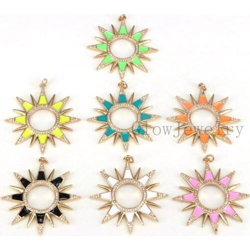 5Pcs,Fashion CZ Micro Pave Colorful Enamel Pave Sunflower Shape Pendant, Gold Enamel Flower Pendant,Enamel Jewelry Findings