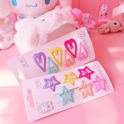 6Pcs/set Kawaii Star/Love Shape Metal Hair Snap Clips Cute Bling Bling Hairpins Girls BB Clips Hair Accessories