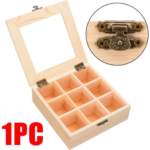 9 Compartments Vintage Wooden Jewelry Box Storage Container For Home Decor Holder Craft Divider Jewelery Container Case Gift