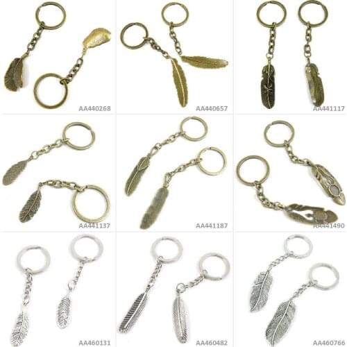 Antique Bronze Silver Tone Keychain Keyring Keytag Feather Connector Cabochon Setting Blank Eagle Key Chain Jewelry Bag Charms