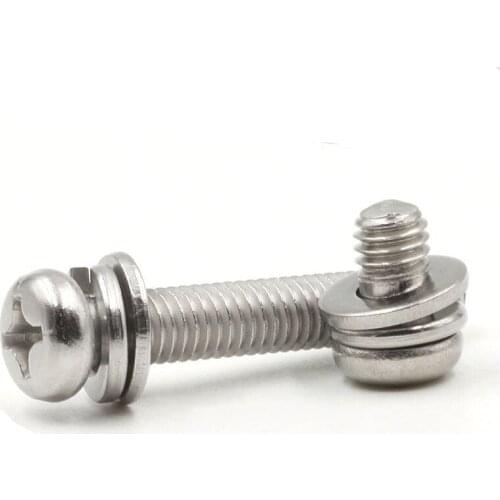 10PCS 304 Stainless Steel Round Head Bolt Three Combination ScrewsM4*6/8/10/12/14/16/20/25/30/35/40/50 GB9074