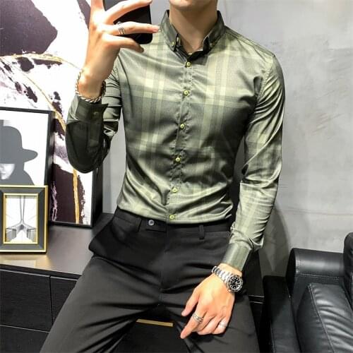 British Style Plaid Men Shirts Casual Business Formal Dress Shirts Long Sleeve Slim Fit Streetwear Social Blouse Chemise Homme