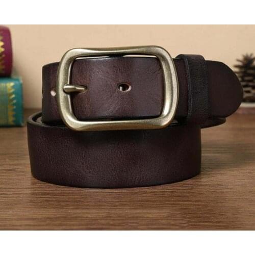 Personalized Fashion Pleated Copper Buckle Belt Mens Leather Pin Buckle Pure Leather Middle And Young Trousers Belt