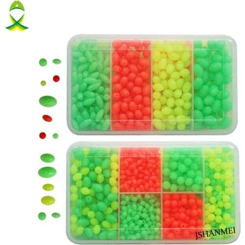 JSM 1000pcs Plastic Glow Fishing Beads Round Oval Luminous Sea Fishing Floating Fishing lure Set with fishing tackel Box
