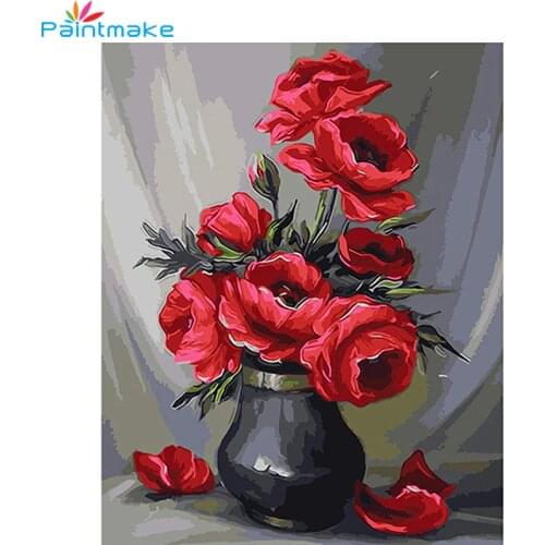 Paintmake Red Flower Frameless Picture DIY Painting By Numbers Oil Hand painted on Canvas Art gift For Home Decor GX9414 40*50cm