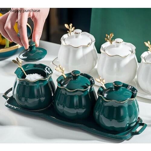 Ceramics Spice Jar Kitchen Supplies Seasoning Box 3-piece Set Salt Shaker Spice Container Seasoning Organizer Seasonings Pot