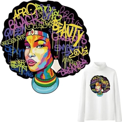 Beauty Woman Iron-On Transfers For Clothing Hoodies Tops Vinyl Thermal Press A-Level Washable Diy Iron On Patch