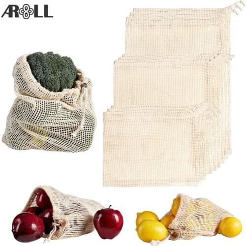 Reusable Organic Cotton Mesh Produce Bags Kitchen Reusable Bag Cotton Mesh Vegetable Bags for Vegetable Fruit Bag Shopping Bag