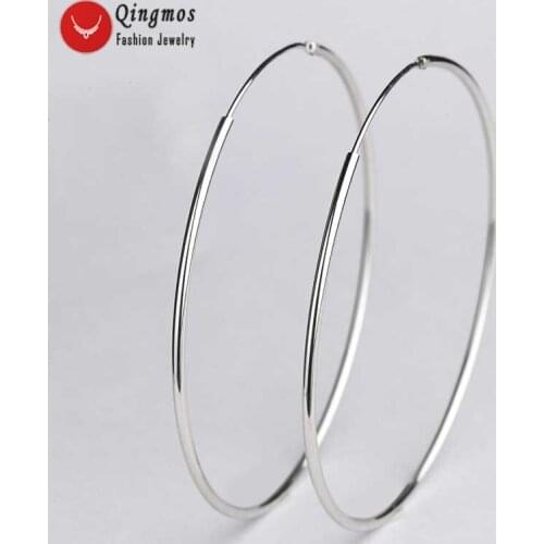 Qingmos Trendy Hoop Circle Earrings for Women with Silvery 55mm Sterling Silvery 925 Hoop Circle Earrings Fine Jewelry-ear570