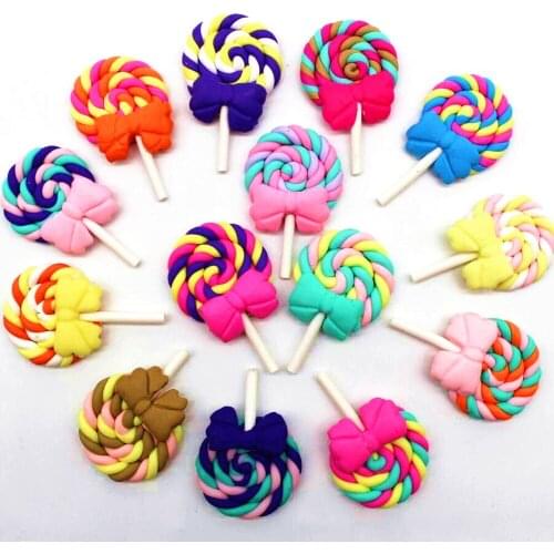 10 PCS 28 * 42 м м Soft clay lollipops DIY decorative accessories mix colorful candy