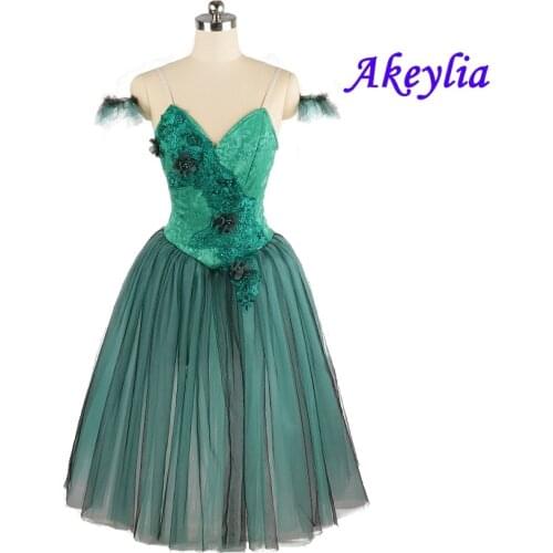 Non-stretch Romantic Tutu professional Green ballet Long Dresses 5 layer tulles Skirt jacquard Bodies For ballet Performance