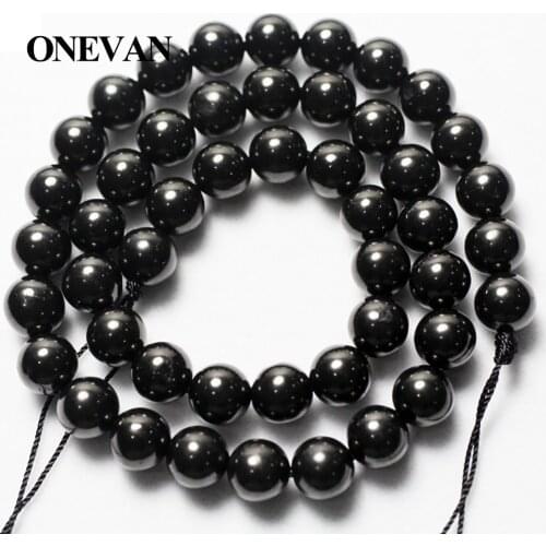 ONEVAN Natural 6-10mm Jet Coal Beads Smooth Round Stone Bracelet Necklace Jewelry Making Diy Accessories Gift Design