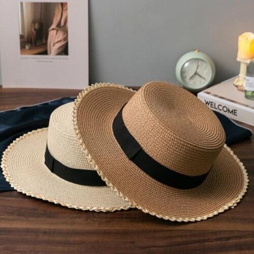 Summer Vintage Sun Hat Women Beach Straw Panama Fashion Outdoor Wide Brim Bucket Hats Casual Caps PJ357
