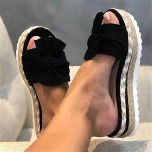 Flat bow women slippers summer new fashion casual womens shoes platform womes sandals slope heel slides beach shoes loafers