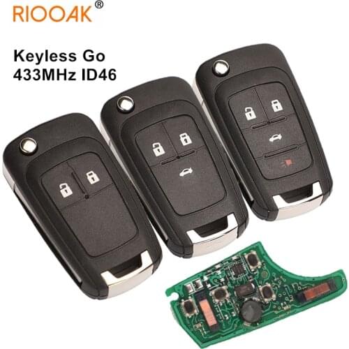 Replacement Remote Key Fob 433MHz ID46 Chip Keyless-go Smart Remote Key for Chevrolet 2/3/4 Buttons
