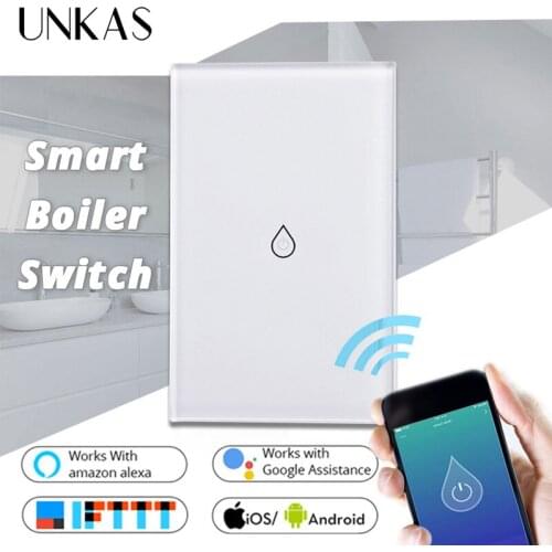 UNKAS Smart Home Alexa Echo Google Home Wifi Water Heater Switch Tuya APP Remote Control Boiler Led Light Touch Outlet