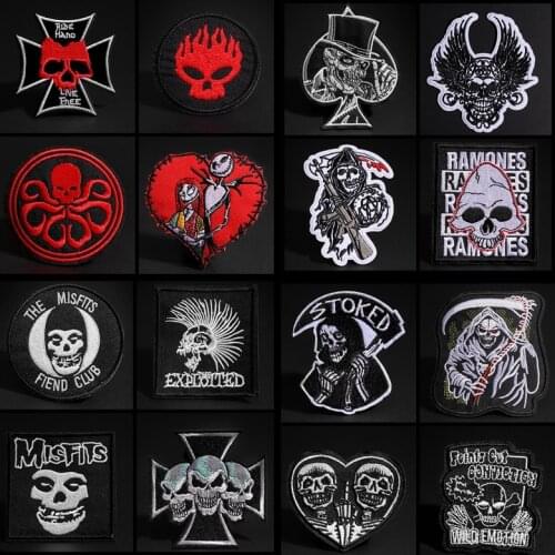 Skull Punk Iron-On Embroidered Patches For Clothing DIY Grim Reaper Stripes Applique Clothes Stickers Iron On Patches Badges
