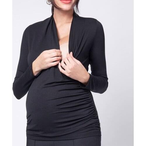 Explosion models pregnant women long-sleeve spring and autumn maternity dress V-neck fringe cross neckline nursing tops
