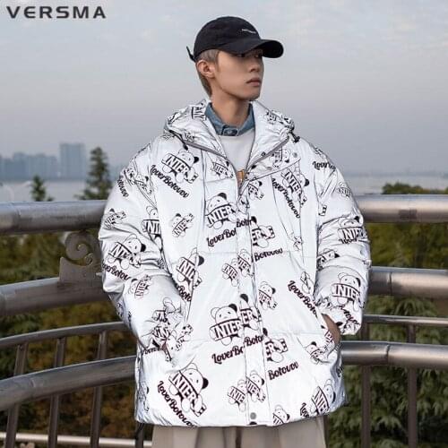 VERSMA Japanese Vintage Warm Shiny Jacket Coat Men Parka Winter Oversized Thick Unisex Cotton Men Women Winter Jackets And Coats