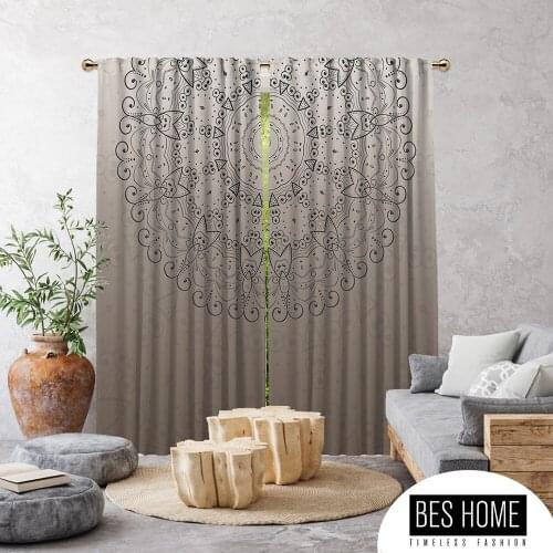 Ethnic,Golden Mandala Beige,Window Curtain 2 panels,Blackout,Room darkering,Custom size, made to order