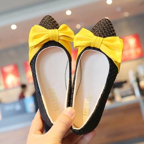 Shoes Kids Girls Bowtie Slip-On Cute Elegant Student Spring Patchwork Princess Dress up Shoes for Girls Fashion Comfortable 2021
