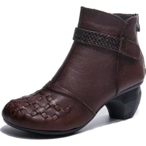 Promotion 2020 New Fashion Autumn Boots Top Cowhide Woven Leather Shoes Woman Ankle Boots Thick Heel Shoes Warm Winter Boots