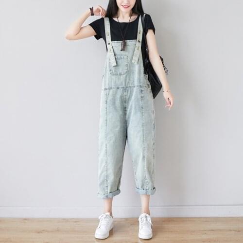 Women Loose Retro Bleached Jumpsuit Ladies Vintage Thin Summer Overalls Female 2020 Rompers