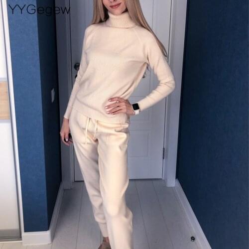 Casual 2 Pieces sweater Set Women Knitted Turtleneck Sweater + loose Trousers CHIC Pullover Sweater+ Knitted Carrot pants Set