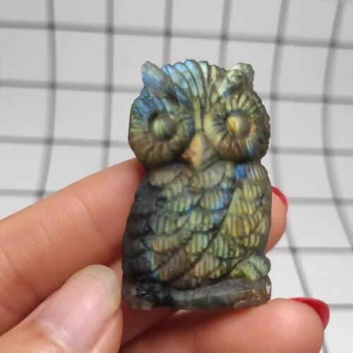 1pcs Natural gem crystal elongate stone carving animal owl natural pull feldspar unicorn healing home