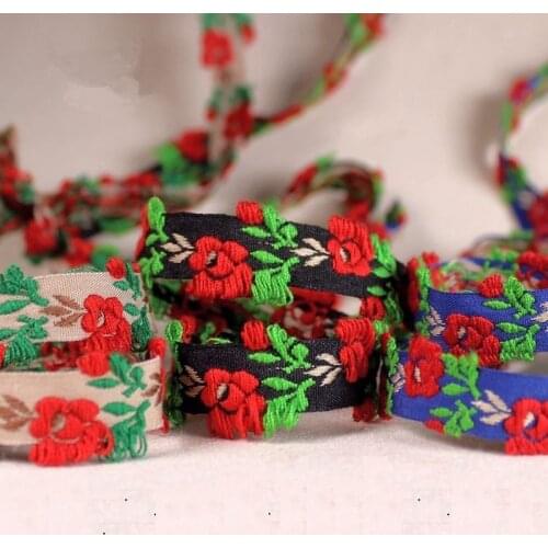 10 Yards 3D COTTON Embroidered Lace Flower Red Rose Lace Trim Ribbon 1.5cm width -DC
