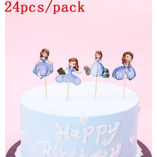 24Pcs Disney Cute Little Princess Sofia Theme Party Cake Decorating Supplies Cartoon Cupcake Toppers Pick Kid Birthday Toy