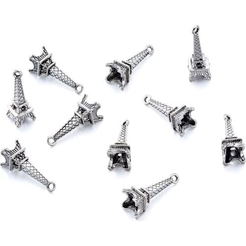 Pandahall 50 PCs 24x8x7mm Tibetan Style Pendants Eiffel Tower Charm for Bracelet Making, Lead Free & Cadmium Free, 1.5mm Hole