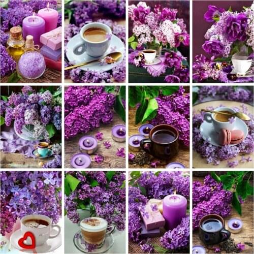 Huacan 5d Diy Diamond Painting Lilac Home Decor Embroidery Mosaic Flower Coffee Cross Stitch Diamond Art