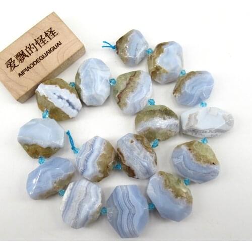 APDGG Natural 22x26mm Chalcedony Nugget Hand Cut Faceted Loose Beads 16" Strand Jewelry Making DIY