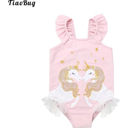TiaoBug Summer 2 To 6 Years Kids Girls One-Piece Cute Cartoon Patterns Swimsuits Swimwear Bikini