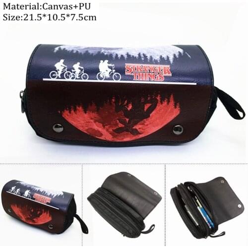 Stranger Things pencil case Cartoon Pencil Bag Boys Girls Make Up Bags School Supplies Cosmetic Case Double Layer Storage Bags