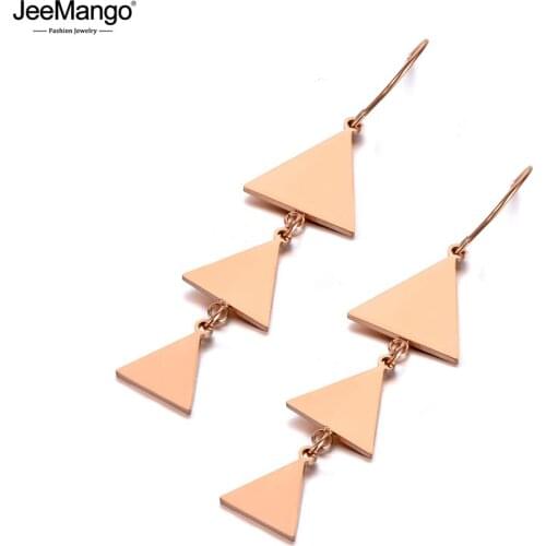 JeeMango Bohemia Titanium Stainless Steel Geometric Triangle Earrings Fashion Dangle Earrings Jewelry For Women Girls JE19299